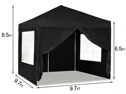 10'X10' Folding Canopy With 4 Removable Sidewalls Outdoor Event Shelter UPF 50+ Gazebo Portable Tents For Parties Beach Camping Wedding Ez Pop Up Canopy 4 Pieces Weight Bag + Carry Bag