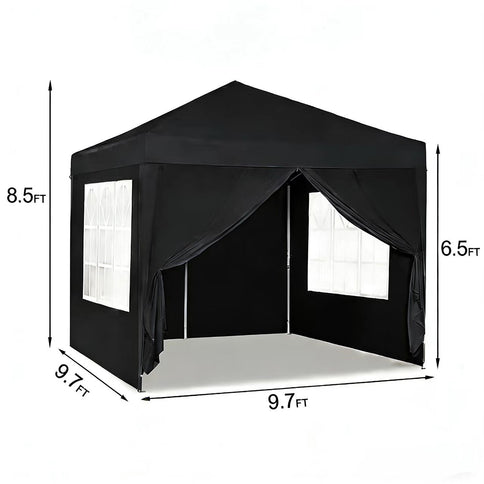 10'X10' Folding Canopy With 4 Removable Sidewalls Outdoor Event Shelter UPF 50+ Gazebo Portable Tents For Parties Beach Camping Wedding Ez Pop Up Canopy 4 Pieces Weight Bag + Carry Bag