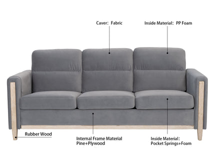 Comfortable Solid Wood Three-Seater Sofa, Soft Cushions, Durable And Long-Lasting, 79.5" Sofa Couch For Living Room