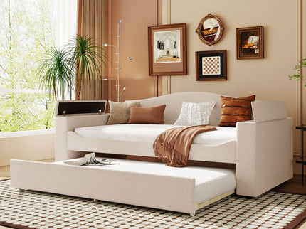 Upholstered Daybed With Storage Armrests, Trundle And Latest Integrated tooth Audio System