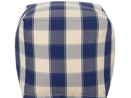 Connor - Checkered Square Pouf Ottoman And Floor Cushion - Ivory / Navy