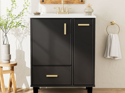 Bathroom Vanity With Sink, Deep Drawer And Pull Out Basket, Rectangular Design - Black