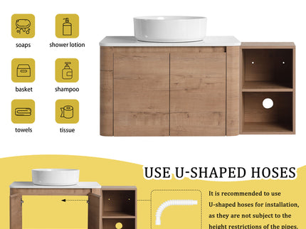 Wall Mounted Bathroom Vanity With Art Sink, 1 Storage Shelf, 2 Soft Close Doors