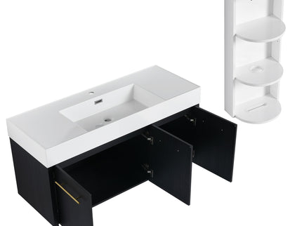 Modern Wall Mounted Bathroom Vanity With Thick Edge Resin Sink And Storage Rack