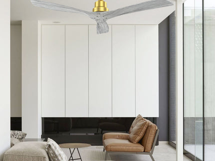 Indoor Ceiling Fan Without Light 3 Solid Wood Blades Remote Control Reversible Dc Motor - Gold