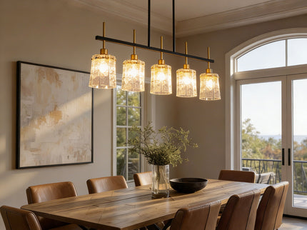 Chandelier 5 Light, Fixture Over Table - Black / Gold