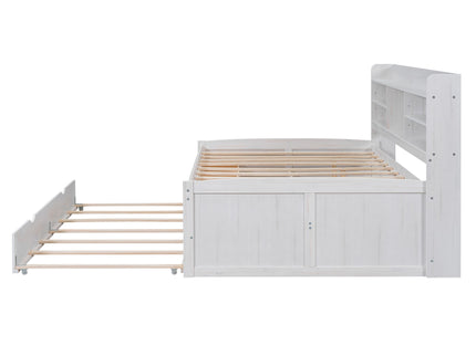 Captain Bed With Built In Bookshelves, 3 Storage Drawers, And Trundle