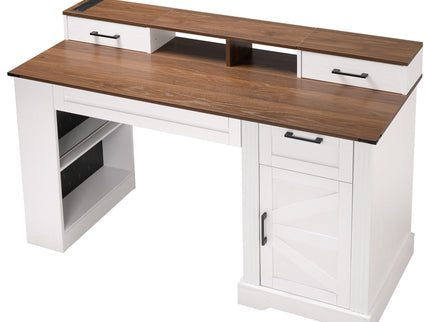 Office Desk With Storage Cabinet, Charging Station, Monitor Stand & Pegboard
