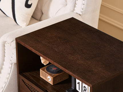 Nightstand With USB Ports & Outlet Hole, End Table With Drawer
