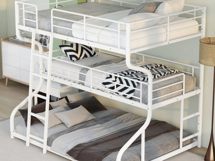 Industrial Triple Bunk Bed With Dual Ladders Frame, Space Saving Design