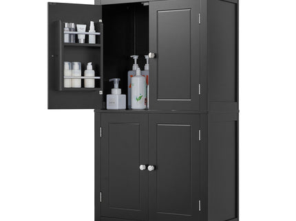 Elegant Bathroom Floor Storage Cabinet With 4 Doors, Adjustable Shelves