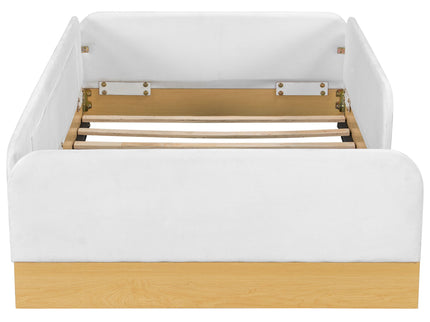 Twin Upholstered Platform Bed With Guardrail And Storage Bags - Natural