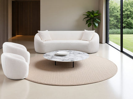 3 Piece Set Curved Sofa, Upholstered 3 Seater With Tight Curved Back For Living Room - White
