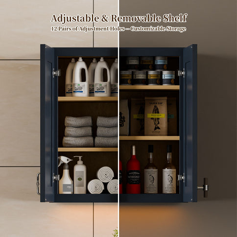 Shaker Wall Cabinet With Soft Close Hinges, Adjustable Shelves, Double Door
