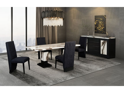 Stacey - Buffet With Storage Drawers And Marble Detailing - Black / Marble