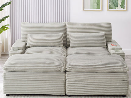 Convertible Loveseat Sofa With Storage, USB Ports, Cup Holders