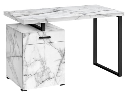 Computer Desk, Home Office, Laptop, Left, Right Set-Up, Storage Drawers, Work, Marble Look Laminate, Contemporary, Modern - White