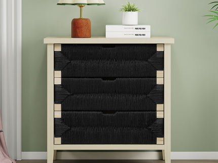 3 Drawer Buffet Sideboard With Adjustable Shelves, Storage Cabinet With Natural Seaweed Decor Doors For Living Room Kitchen Entryway - Natural