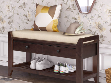 Multipurpose Entryway Shoe Rack With Cushioned Seat And Drawers