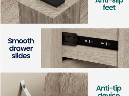 3 Drawer Chest Of Drawers With Soft Close Glides Rounded Corners Handles - Natural