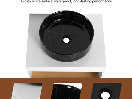 Floating Bathroom Vanity With Vessel Sink With Open Shelf Storage