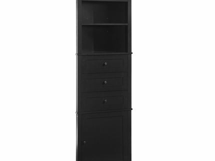 Tall Storage Cabinet With 3 Drawers And Adjustable Shelves For Bathroom