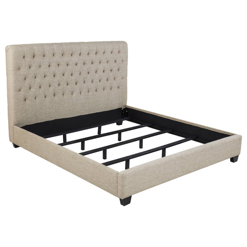 Copper - Eastern King Panel Bed With Tufted Design - Oatmeal