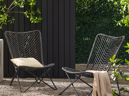 Outdoor Wicker Chair With Geometric Cross Base, (Set of 2) - Gray