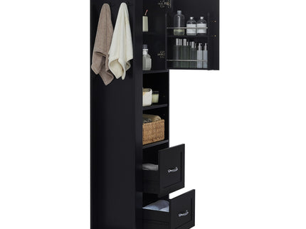 Freestanding Bathroom Storage Cabinet With Adjustable Shelves And Side Hooks Board, Rectangle Design