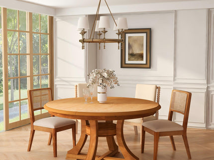 Extendable Round Dining Table, Adjustable Length, Construction With Space Saving Design - Natural Wood