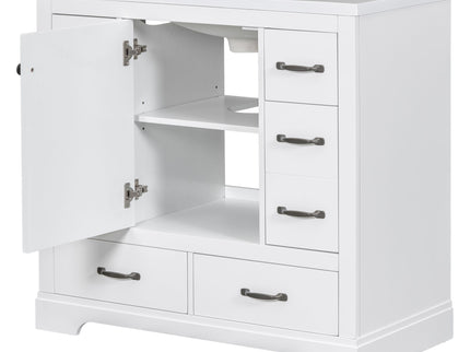 Modern Bathroom Vanity With Sink, 6 Drawers, Adjustable Shelf