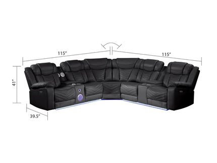 Challenger - Recliner Sectional Sofa, Built In USB, C Ports & Bluetooth