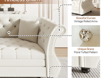 Oversized Chesterfield Pull Out Sofa Bed, Roll Arm Couch With Flower Tufting For Living Room