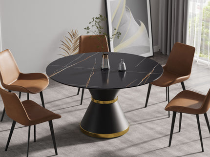 Round Modern Artificial Stone Carbon Steel Base Dining Table, Can Accommodate 6 People - Black