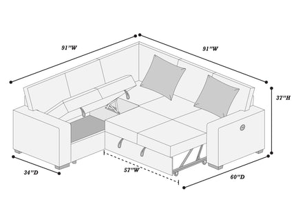 Convertible Sectional Upholstered Sleeper Sofa With Storage Chaise