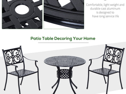 Outsunny - 33" Patio Dining Table Round Cast Aluminium Outdoor Bistro Table With Umbrella Hole - Black