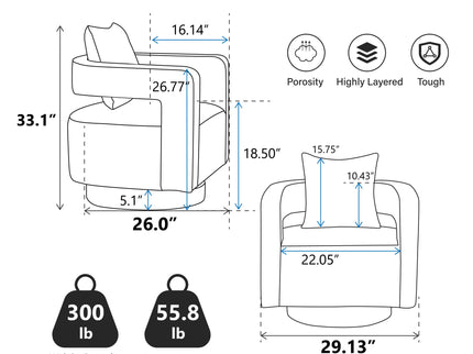 Swivel Accent Open Back Barrel Chair With Weathered Base