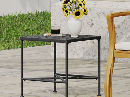 Outdoor Square Side Table With X Shaped Iron Frame - Black