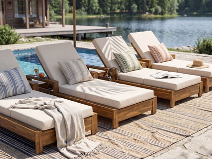 Chaise Lounge With 3 Fold Cushion Set, 3 Position Adjustable Backrest