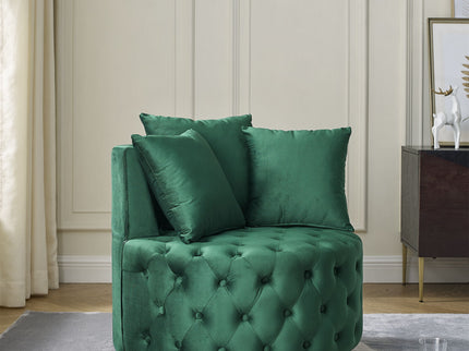 Modern Upholstered Swivel Chair With Button Tufted Design And Movable Wheels