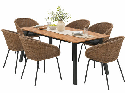 7 Piece Outdoor Patio Dining Set For 6, Conversation Set With Table & 6 Armchairs - Purple Pink Flower / Yellow