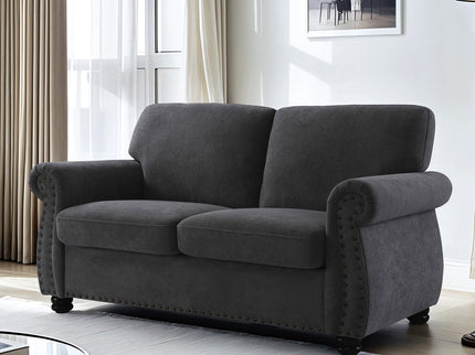 Soft Loveseat, Upholstered 2 Seater Couch, Loose Back Cushions And Turned Legs