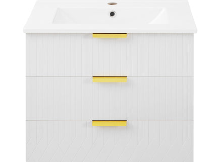 Wall Mounted Floating Cabinet With Side Cabinet Combo, Rectangular Ceramic Sink Vanity