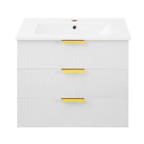 Wall Mounted Floating Cabinet With Side Cabinet Combo, Rectangular Ceramic Sink Vanity