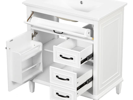 Bathroom Vanity With Sink Top, Flip Drawers, Adjustable Shelf