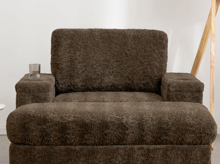Oversized Chaise Lounge Indoor Rabbit Fur Sofa Bed With Storage Ottoman And Armrests Cup Holders With Deep Seat