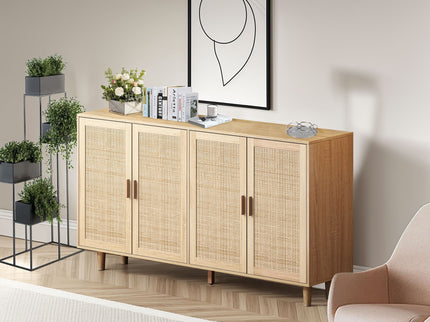Elegant And Functional Rattan Decorative Storage Cabinet With 4 Doors