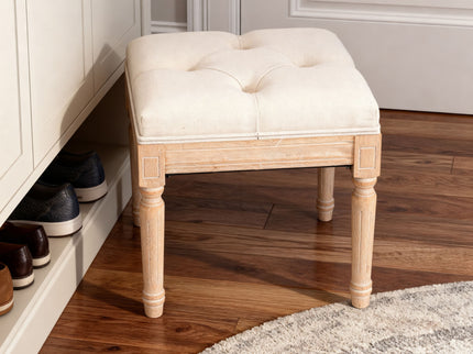 Small Padded Square Ottoman Bench For Living Room - Beige