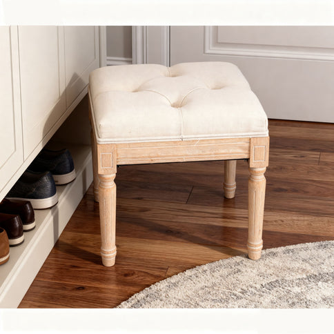 Small Padded Square Ottoman Bench For Living Room - Beige
