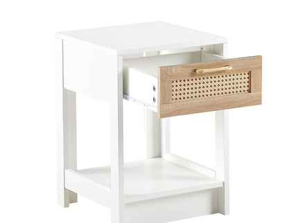 15.75" Rattan End Table With Drawer, Modern Nightstand, Side Table For Living Room, Bedroom